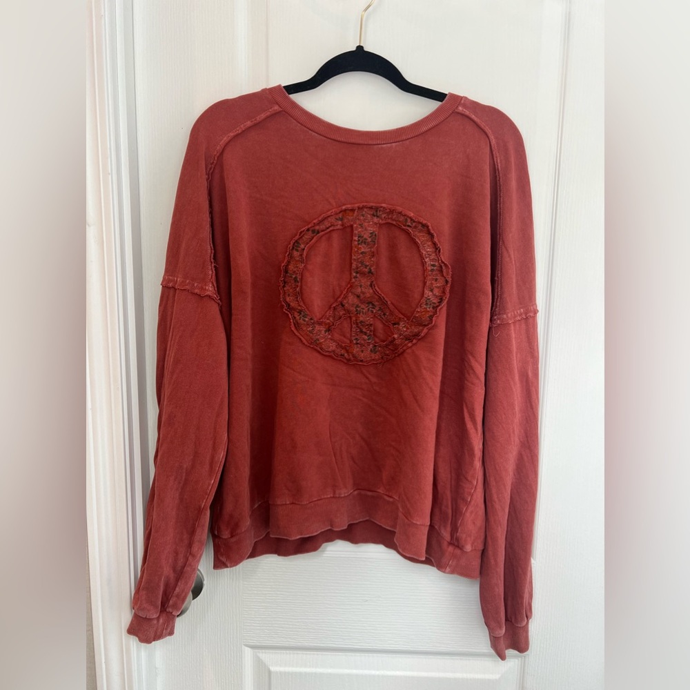 Easel Peace Sign Mineral Washed Sweatshirt Vintage Crimson Sold Out Color